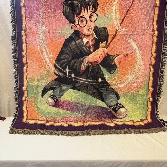 Vintage 2000 Harry Potter Tapestry Throw Blanket 45x57” Magic Wand JK Rawling - Picture 3 of 8